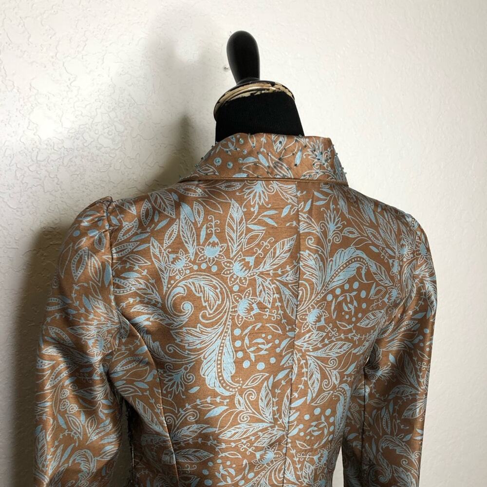 Victor Costa brown blue floral beaded rhinestone button blazer jacket size 6 - Picture 13 of 15
